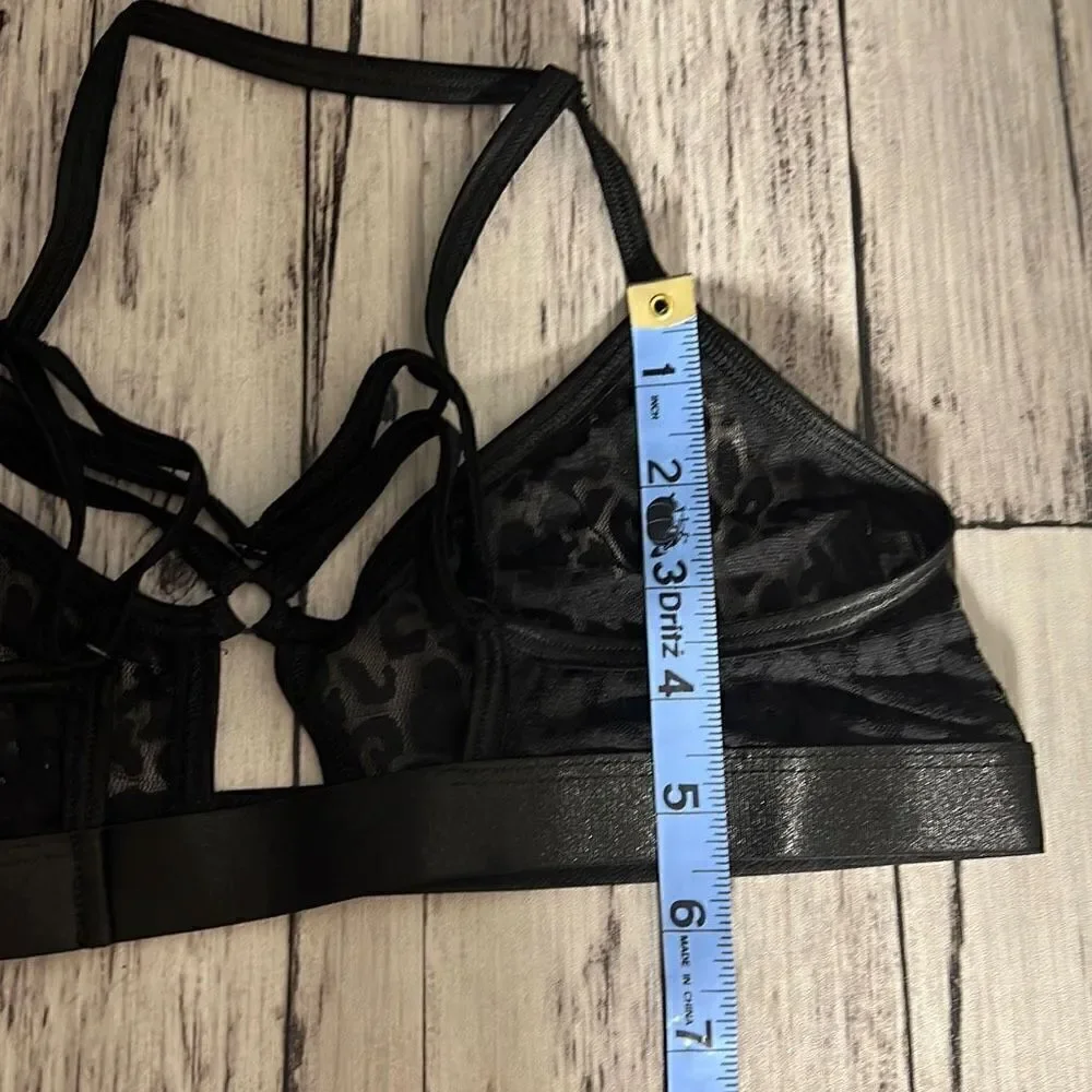 I Heart Women's Laced Floral Black Bra Size S